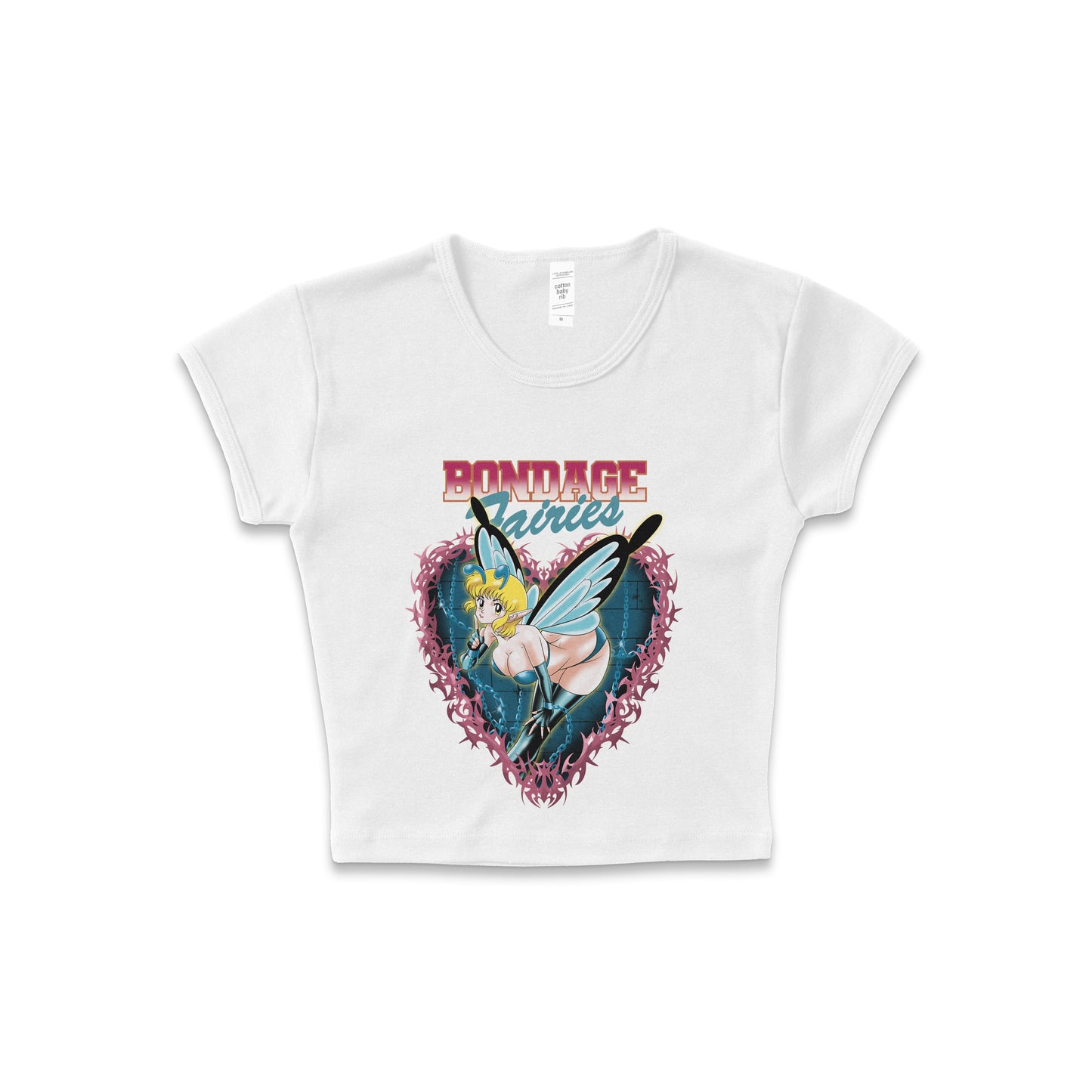 Bondage Fairies Heart - LAA Baby Rib Crop Top White *limited*