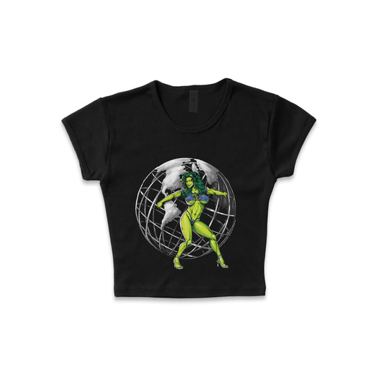 She-Hulk "Green Globes" F&B print - LAA Baby Rib Crop Top