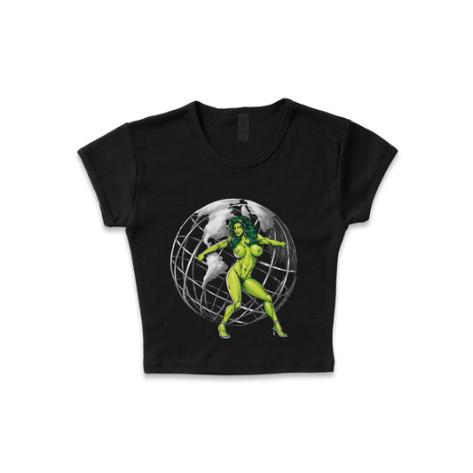 She-Hulk "Green Globes" NSFW F&B print - LAA Baby Rib Crop Top