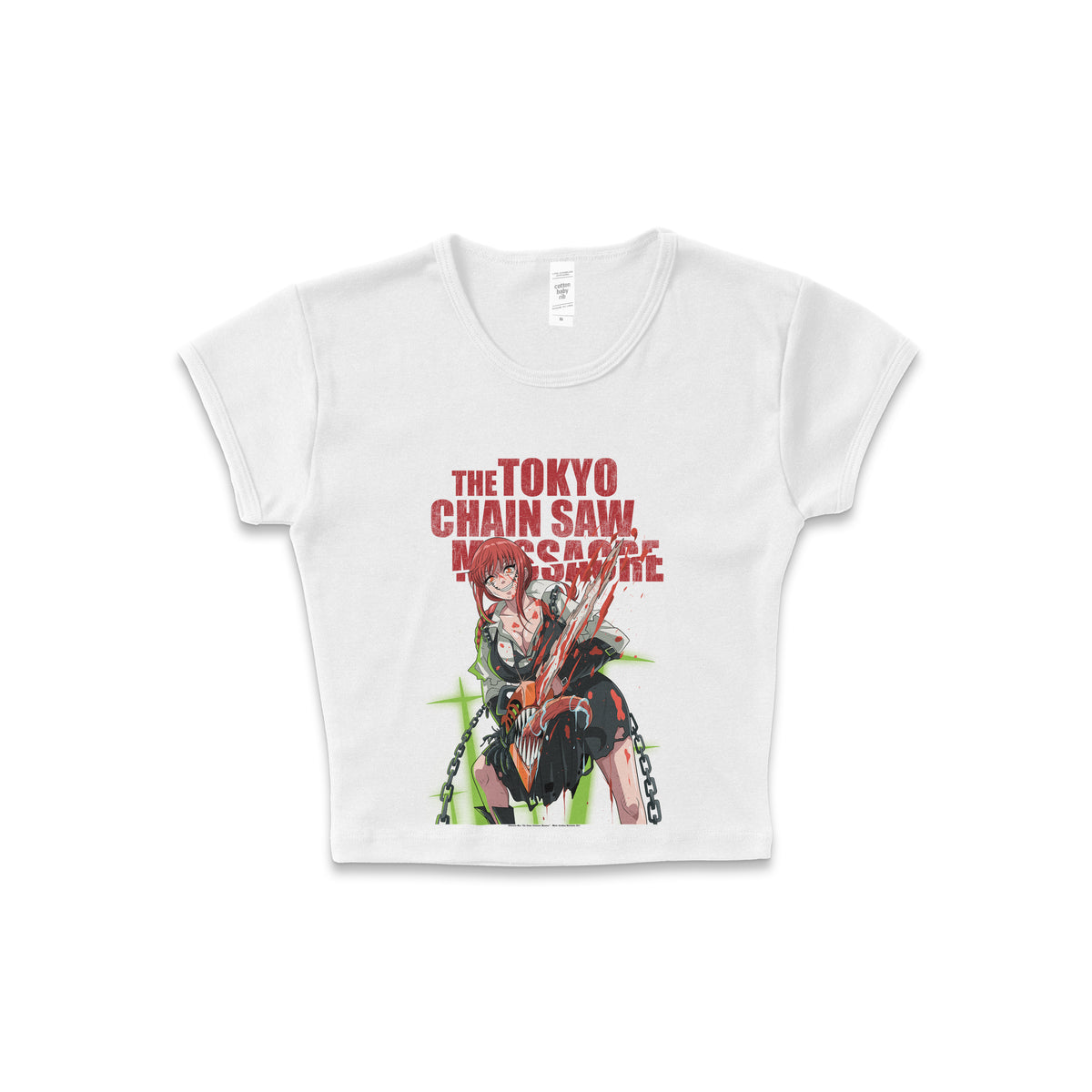 Chainsaw Man "The Tokyo Chainsaw Massacre" - LAA Baby Rib Crop Top White *Limited*
