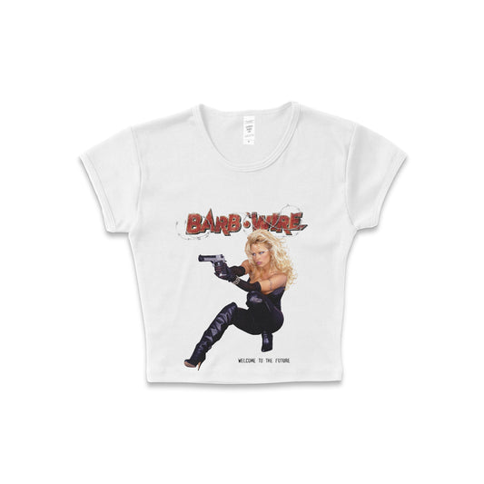 Barb Wire "Welcome to the Future" - LAA Baby Rib Crop Top White *Limited*