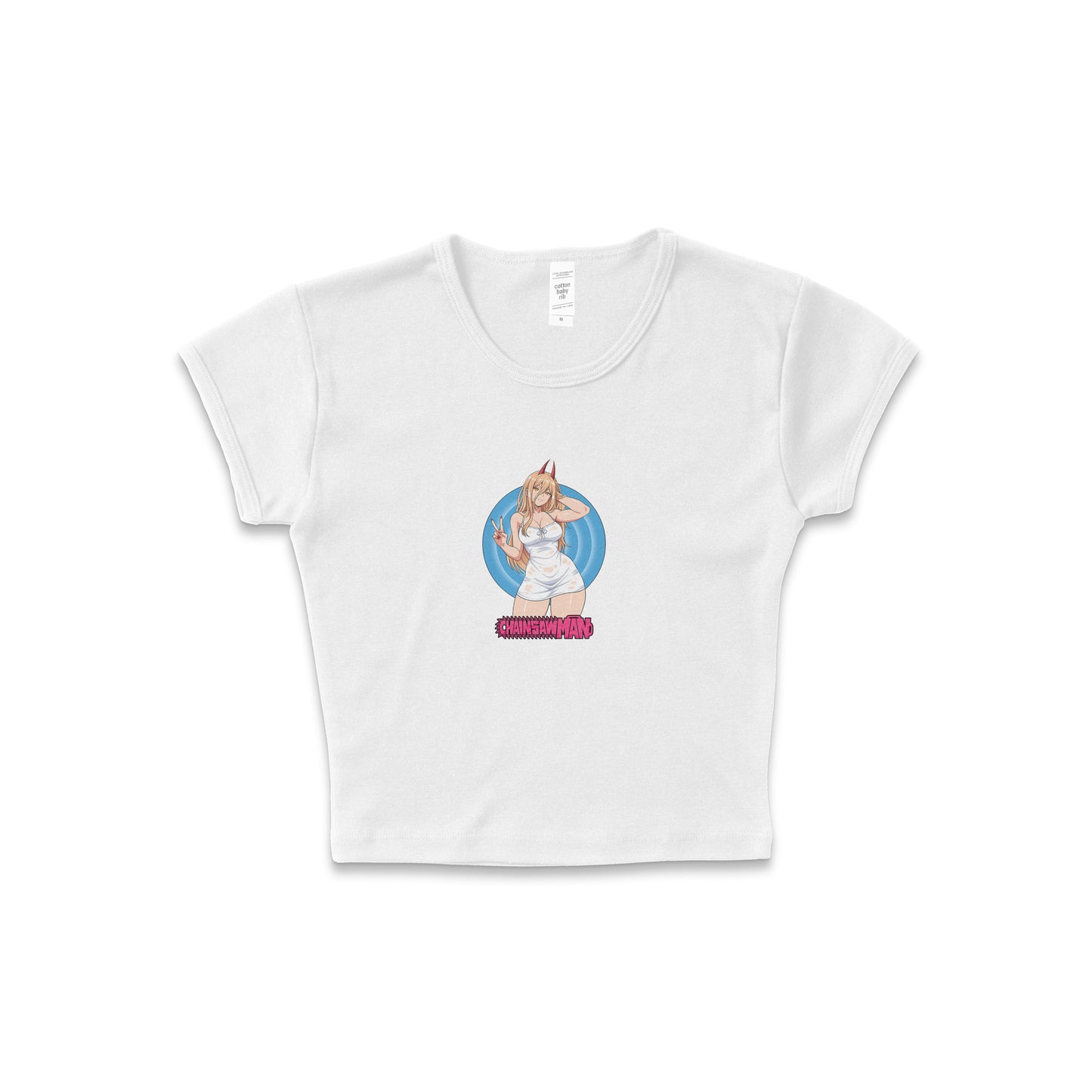Chainsaw Man Power Bullseye - LAA Baby Rib Crop Top White *limited*