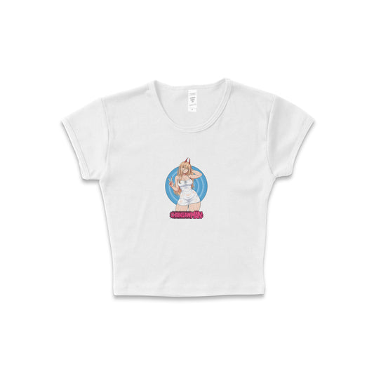 Chainsaw Man Power Bullseye - LAA Baby Rib Crop Top White *limited*
