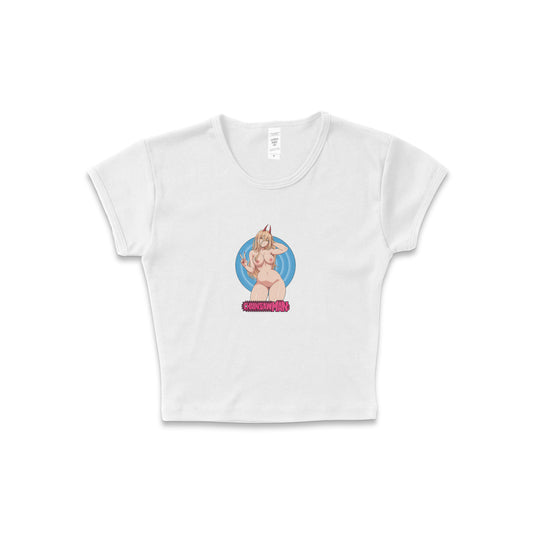 Chainsaw Man Power Bullseye NSFW - LAA Baby Rib Crop Top White *limited*