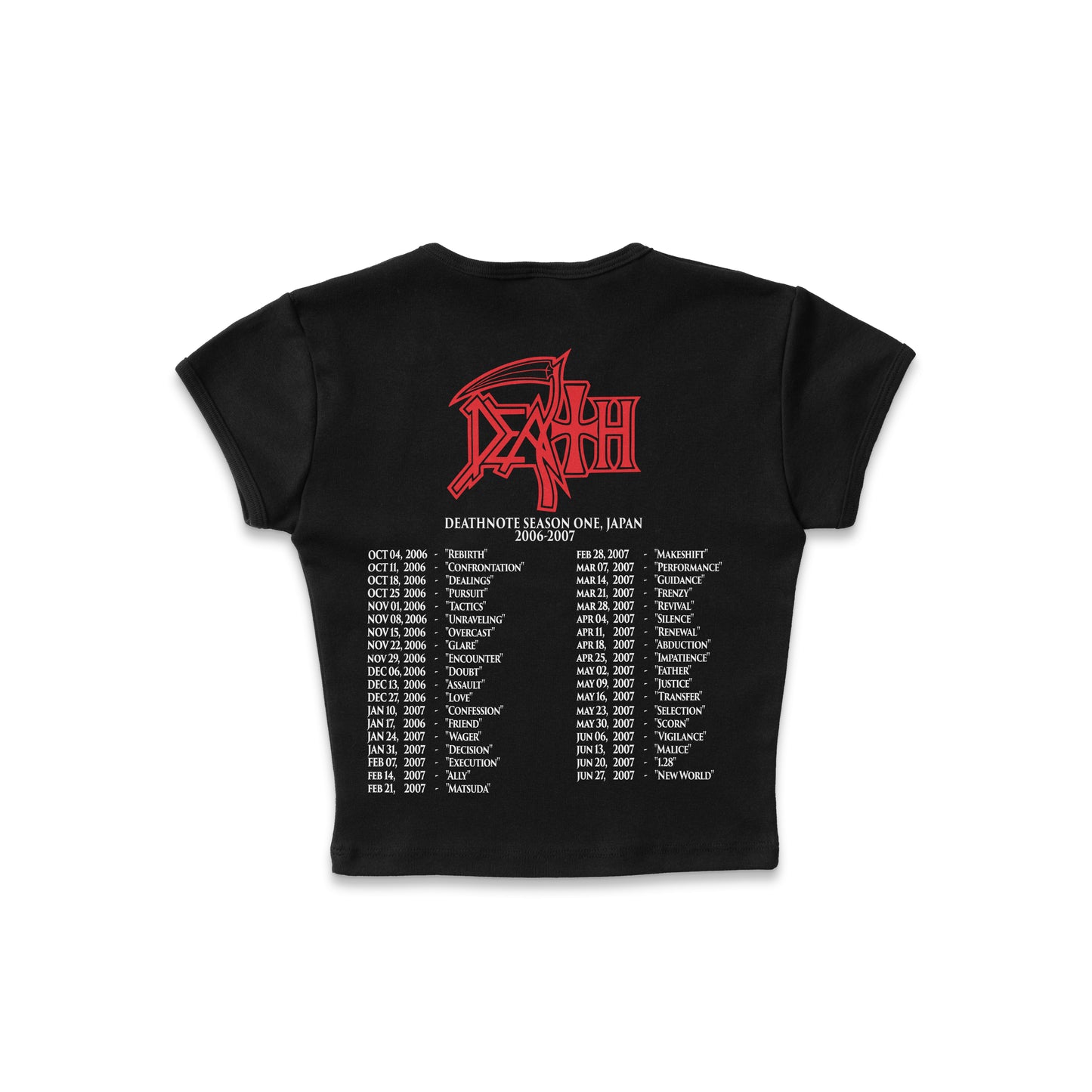 Death x Death Note "adults only" F&B print - LAA Baby Rib Crop Top