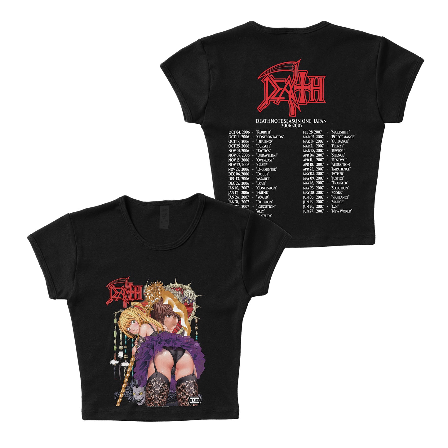 Death x Death Note "adults only" F&B print - LAA Baby Rib Crop Top