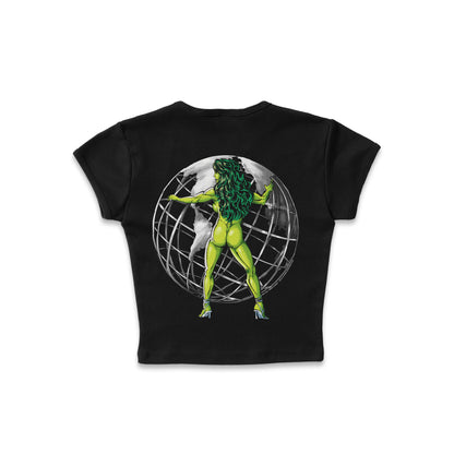 She-Hulk "Green Globes" F&B print - LAA Baby Rib Crop Top