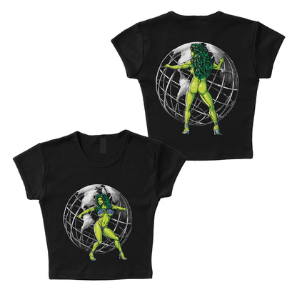 She-Hulk "Green Globes" F&B print - LAA Baby Rib Crop Top