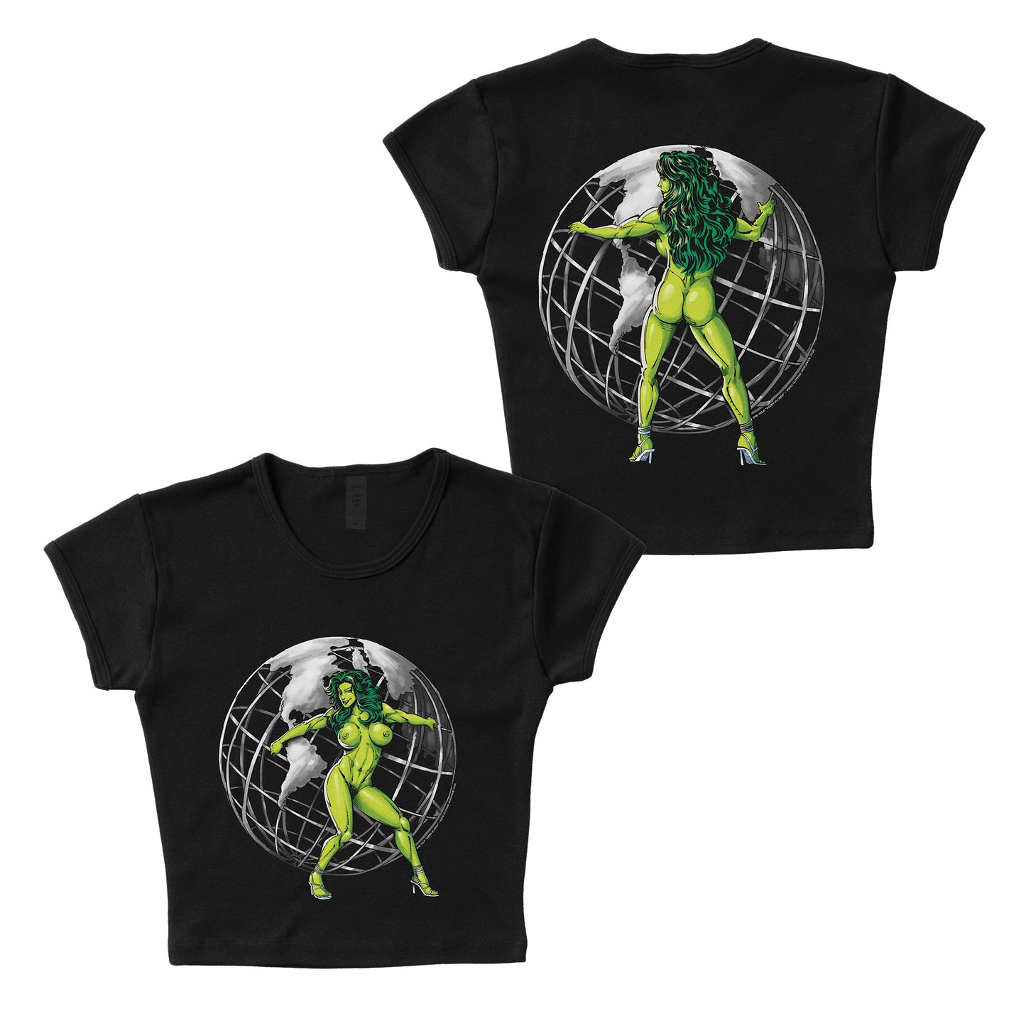 She-Hulk "Green Globes" NSFW F&B print - LAA Baby Rib Crop Top